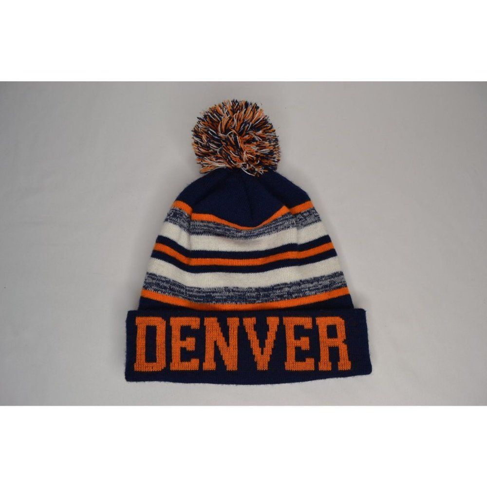 Denver Knit Pom Beanie Blue Orange White Stocking Hat